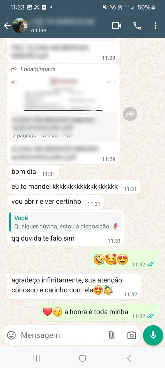 Depoimento de família pelo WhatsApp sobre a avaliação auditiva infantil com a Dra. Janaína Colon em Indaiatuba